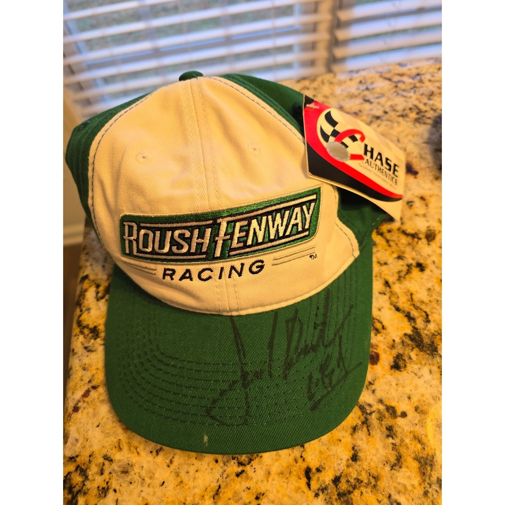 Roush‎ Fenway Racing NASCAR Autographed Baseball Cap Green White Adjustable